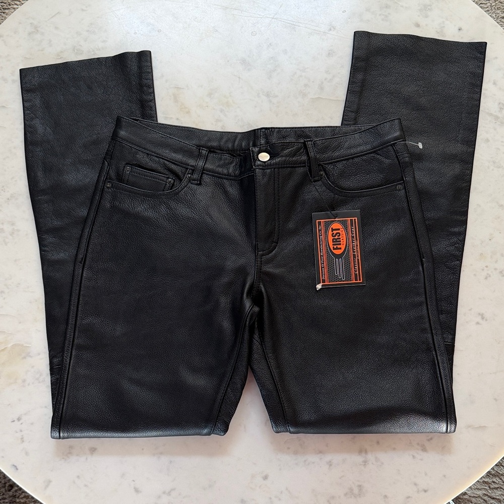 Black Leather Straight Leg